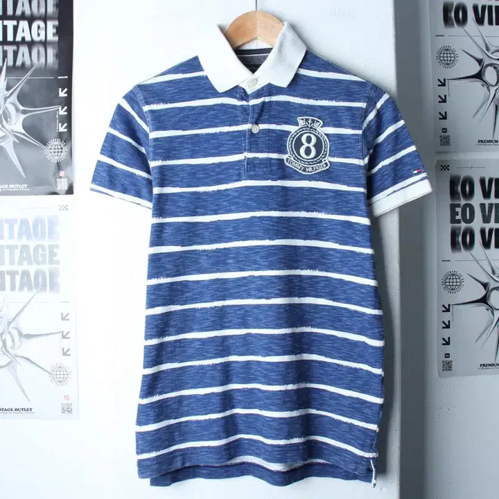 [BUNJANG] Tommy Hilfiger Striped Polo Shirt / (XS-S) 타미힐피거 반팔 카라 티셔츠 빅로고 스트라이프-185D2