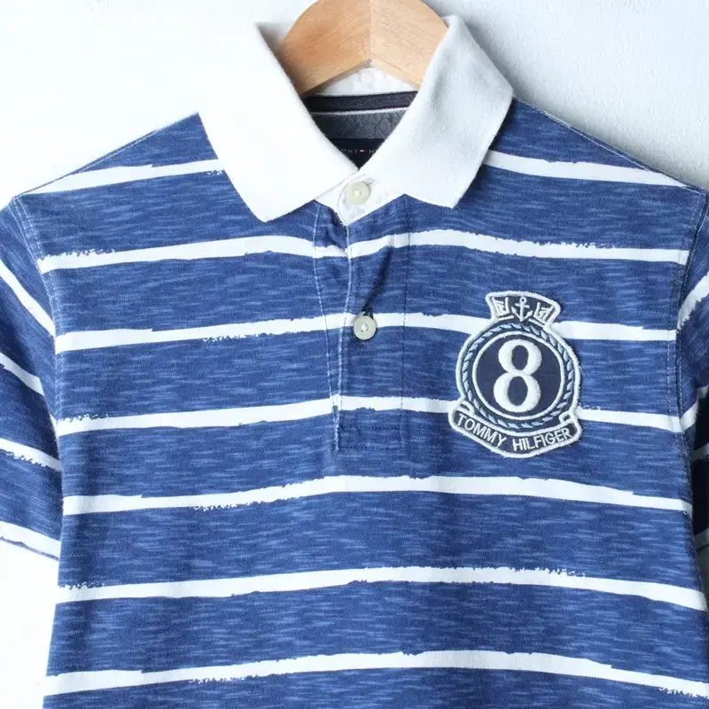 [BUNJANG] Tommy Hilfiger Striped Polo Shirt / (XS-S) 타미힐피거 반팔 카라 티셔츠 빅로고 스트라이프-185D2