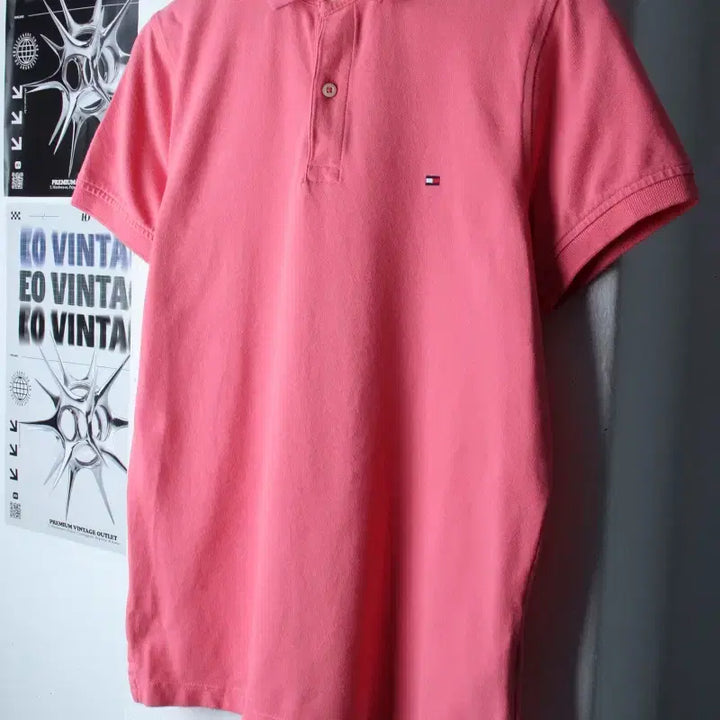 [BUNJANG] Tommy Hilfiger Small Logo Pink Polo T-shirt / (S-M) 타미힐피거 반팔 카라 티셔츠 스몰로고 핑크 한정판-185D5