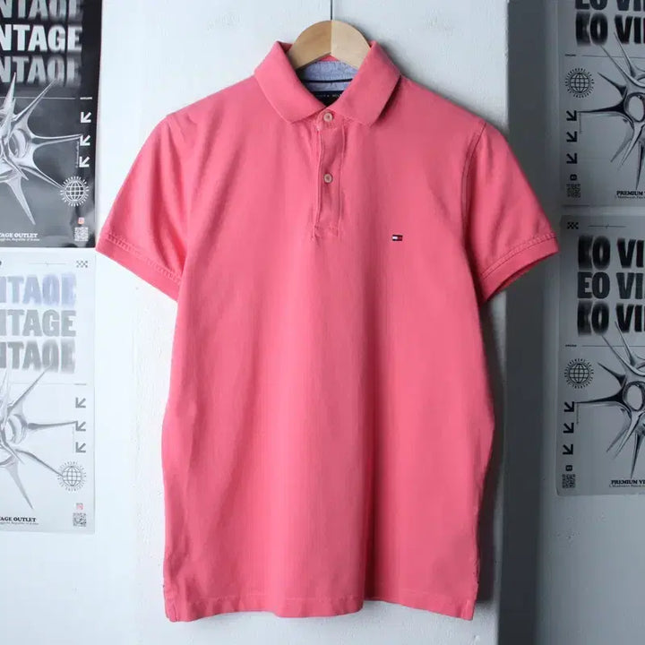 [BUNJANG] Tommy Hilfiger Small Logo Pink Polo T-shirt / (S-M) 타미힐피거 반팔 카라 티셔츠 스몰로고 핑크 한정판-185D5