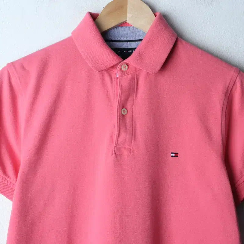 [BUNJANG] Tommy Hilfiger Small Logo Pink Polo T-shirt / (S-M) 타미힐피거 반팔 카라 티셔츠 스몰로고 핑크 한정판-185D5