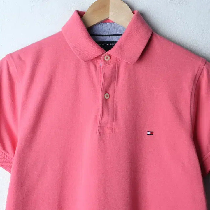 [BUNJANG] Tommy Hilfiger Small Logo Pink Polo T-shirt / (S-M) 타미힐피거 반팔 카라 티셔츠 스몰로고 핑크 한정판-185D5