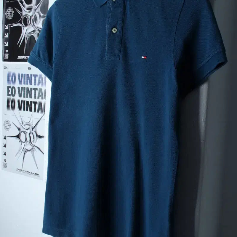 [BUNJANG] Tommy Hilfiger Short Sleeve Polo Shirt / (XS-S) 타미힐피거 반팔 카라 티셔츠 부분이염 블루-185D6