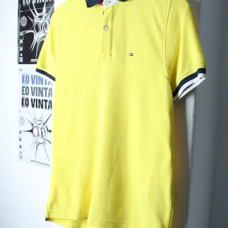 [BUNJANG] Tommy Hilfiger Short Sleeve Polo Shirt / (XS-S) 타미힐피거 반팔 카라 티셔츠 작은오염 노랑 한정판-185D7