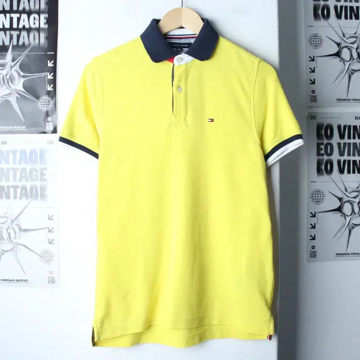 [BUNJANG] Tommy Hilfiger Short Sleeve Polo Shirt / (XS-S) 타미힐피거 반팔 카라 티셔츠 작은오염 노랑 한정판-185D7