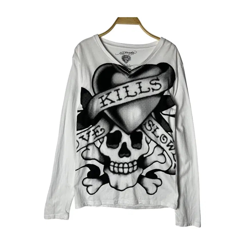 [BUNJANG] Ed Hardy Skull V-neck Long Sleeve / [Ed Hardy] 에드하디 스컬 브이넥 롱슬리브