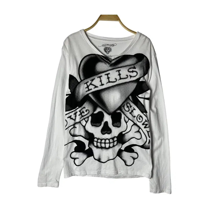[BUNJANG] Ed Hardy Skull V-neck Long Sleeve / [Ed Hardy] 에드하디 스컬 브이넥 롱슬리브