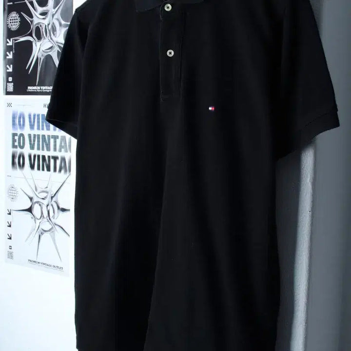 [BUNJANG] Tommy Hilfiger Small Logo Polo T-Shirt / (S-M) 타미힐피거 반팔 카라 티셔츠 스몰로고 블랙 올드스쿨-185DA
