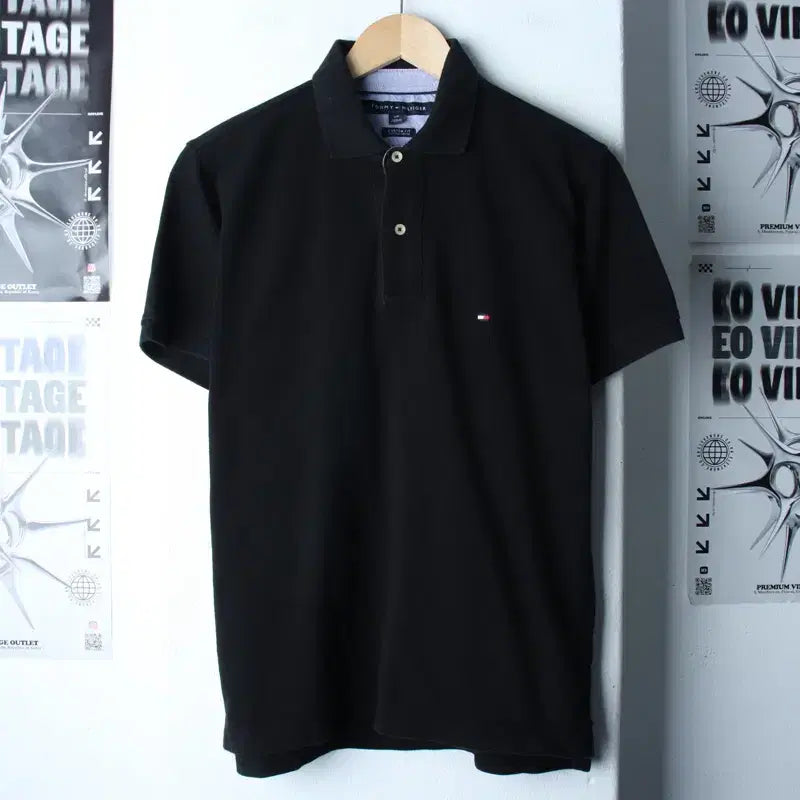 [BUNJANG] Tommy Hilfiger Small Logo Polo T-Shirt / (S-M) 타미힐피거 반팔 카라 티셔츠 스몰로고 블랙 올드스쿨-185DA