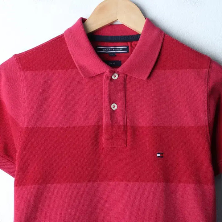 [BUNJANG] Tommy Hilfiger Striped Burgundy Polo Shirt / (XS-S) 타미힐피거 반팔 카라 티셔츠 스트라이프 버건디-185DB