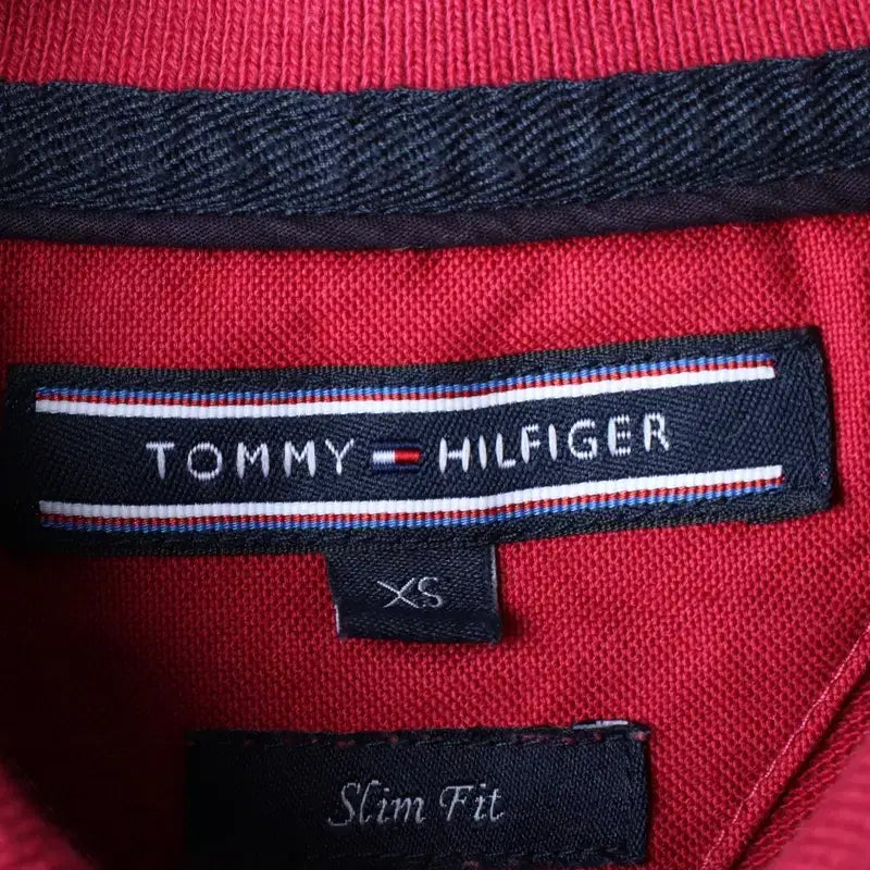 [BUNJANG] Tommy Hilfiger Striped Burgundy Polo Shirt / (XS-S) 타미힐피거 반팔 카라 티셔츠 스트라이프 버건디-185DB