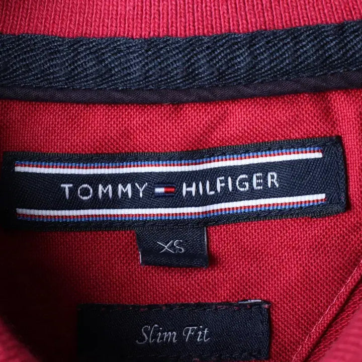 [BUNJANG] Tommy Hilfiger Striped Burgundy Polo Shirt / (XS-S) 타미힐피거 반팔 카라 티셔츠 스트라이프 버건디-185DB