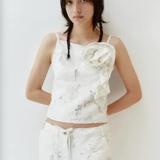 [BUNJANG] GIMMETHY YOUNG White Floral Lace Top / 김미더영 화이트 플라워 레이스 탑