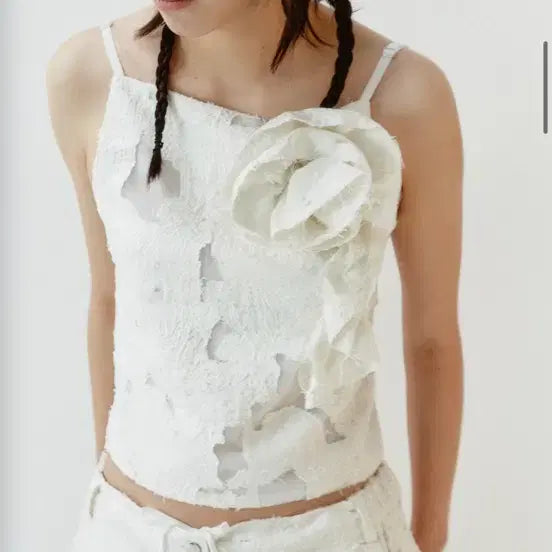 [BUNJANG] GIMMETHY YOUNG White Floral Lace Top / 김미더영 화이트 플라워 레이스 탑