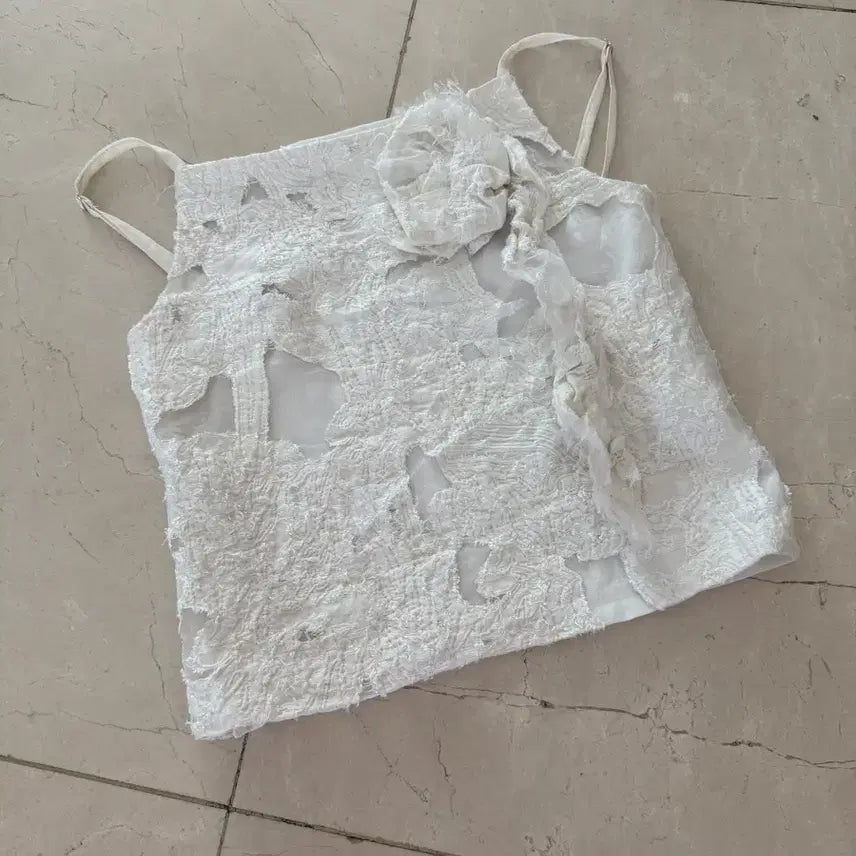 [BUNJANG] GIMMETHY YOUNG White Floral Lace Top / 김미더영 화이트 플라워 레이스 탑