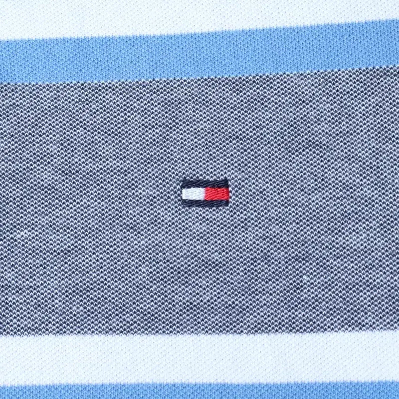 [BUNJANG] Tommy Hilfiger Striped Polo Shirt / (S-M) 타미힐피거 반팔 카라 티셔츠 스트라이프 블루-185DD