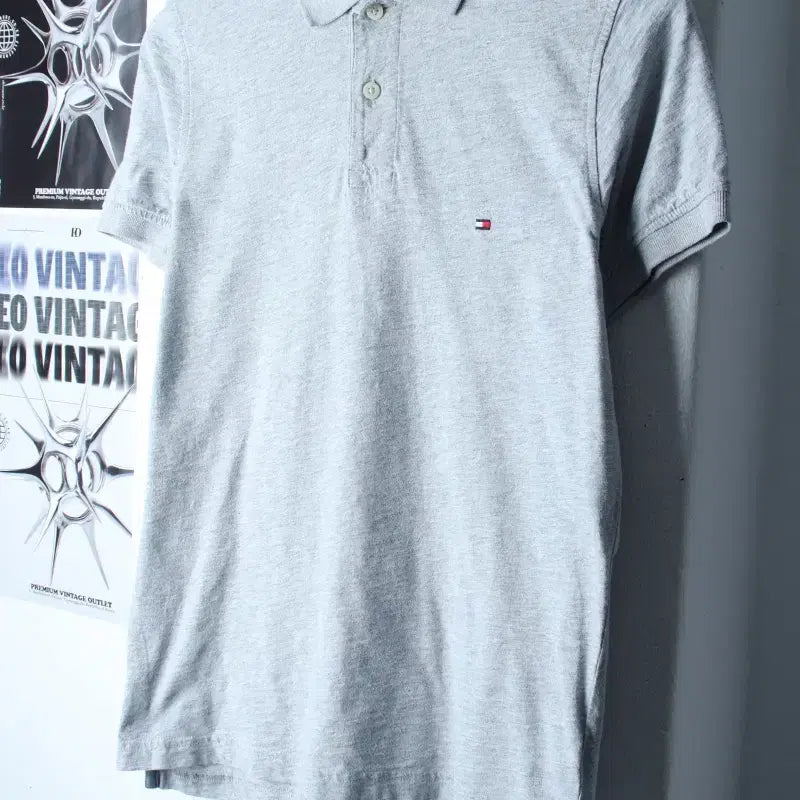 [BUNJANG] Tommy Hilfiger Small Logo Gray Polo T-shirt / (S-M) 타미힐피거 반팔 카라 티셔츠 스몰로고 그레이 기본-185DE