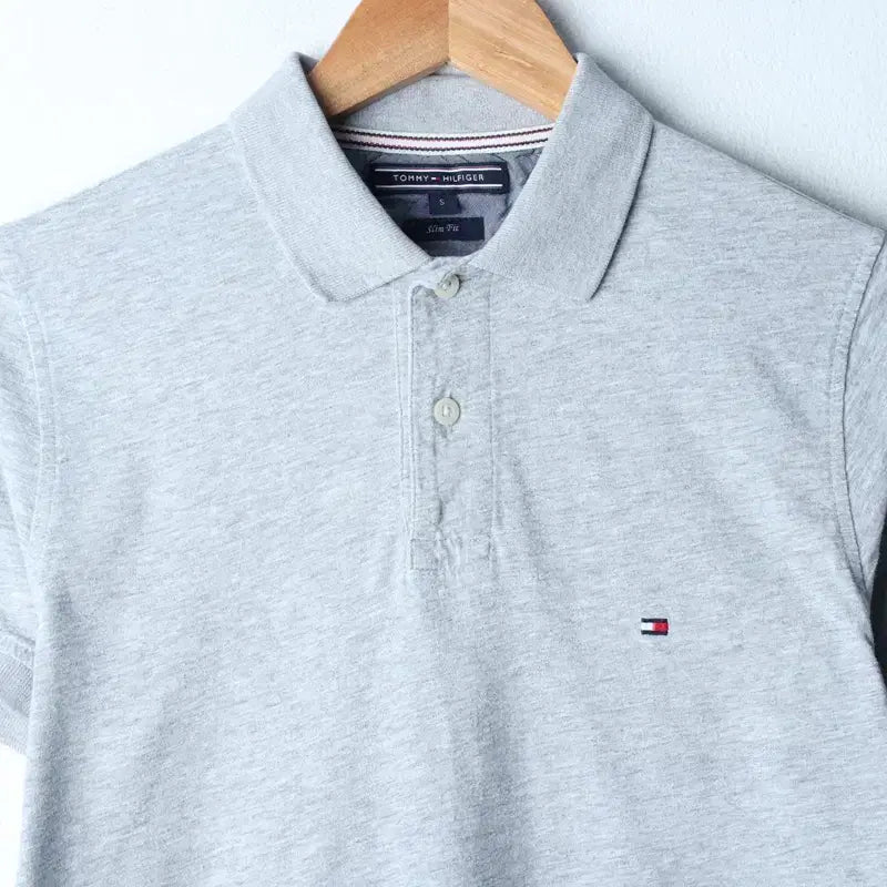 [BUNJANG] Tommy Hilfiger Small Logo Gray Polo T-shirt / (S-M) 타미힐피거 반팔 카라 티셔츠 스몰로고 그레이 기본-185DE