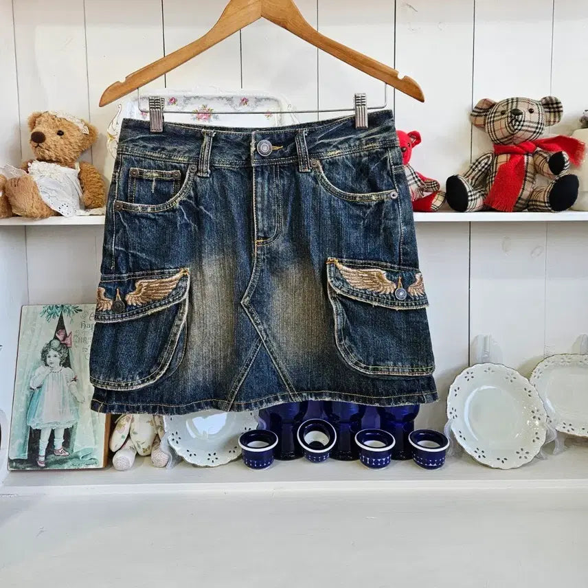 [BUNJANG] Vintage Washed Denim Cargo Skirt / 빈티지 워싱 데님 카고 스커트