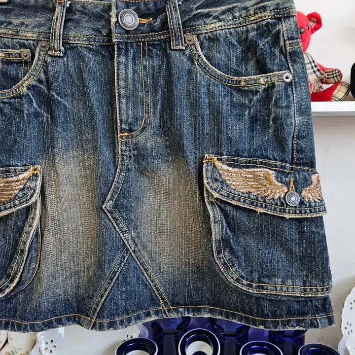 [BUNJANG] Vintage Washed Denim Cargo Skirt / 빈티지 워싱 데님 카고 스커트