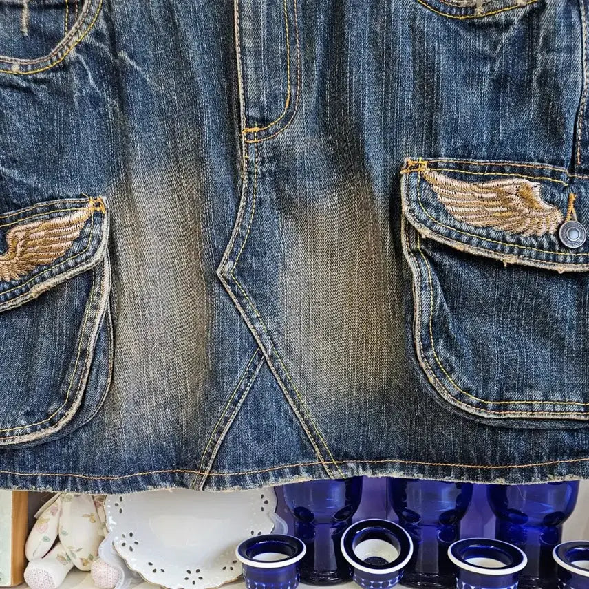 [BUNJANG] Vintage Washed Denim Cargo Skirt / 빈티지 워싱 데님 카고 스커트