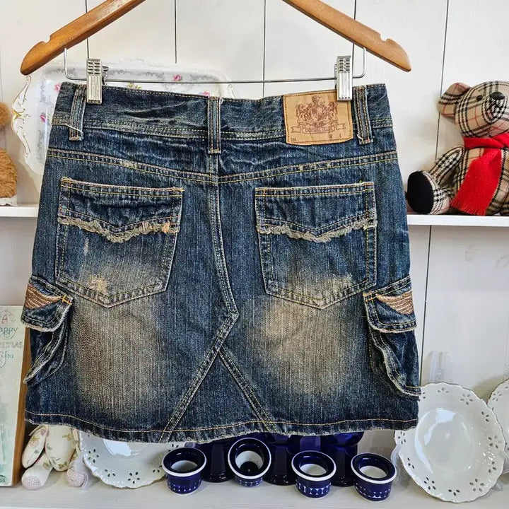 [BUNJANG] Vintage Washed Denim Cargo Skirt / 빈티지 워싱 데님 카고 스커트