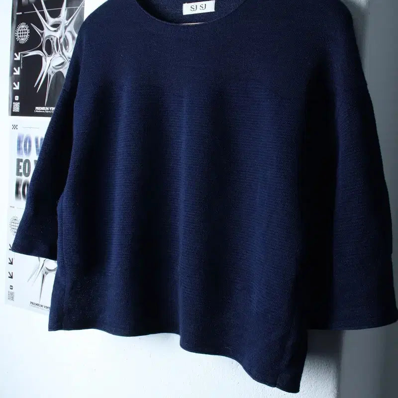 [BUNJANG] W(F) Hanseom Knit Crop T-Shirt / W(F) 반팔 티셔츠 한섬 니트 크롭 블루-185DF
