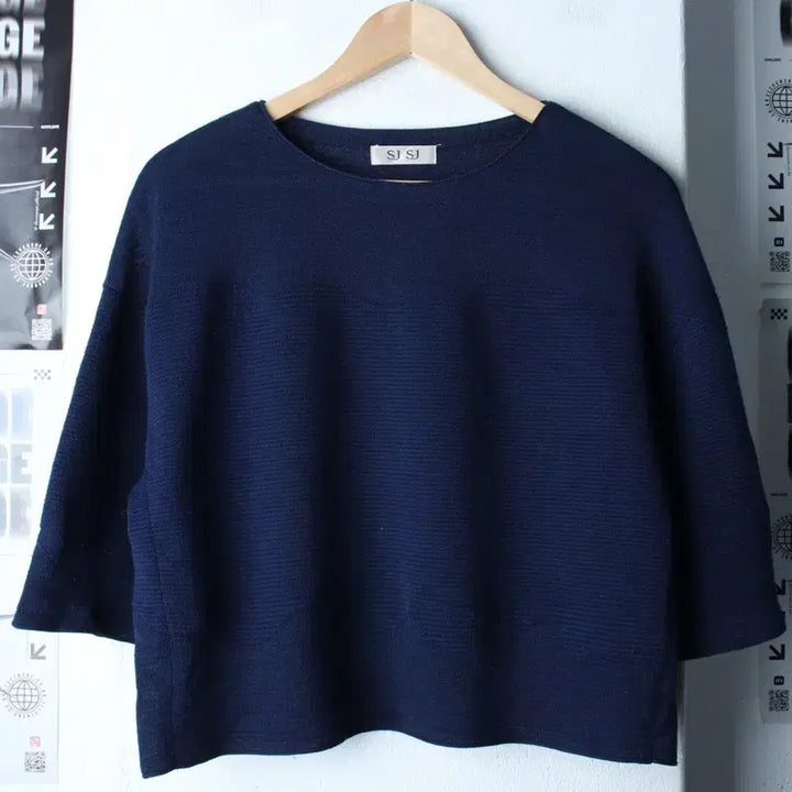 [BUNJANG] W(F) Hanseom Knit Crop T-Shirt / W(F) 반팔 티셔츠 한섬 니트 크롭 블루-185DF