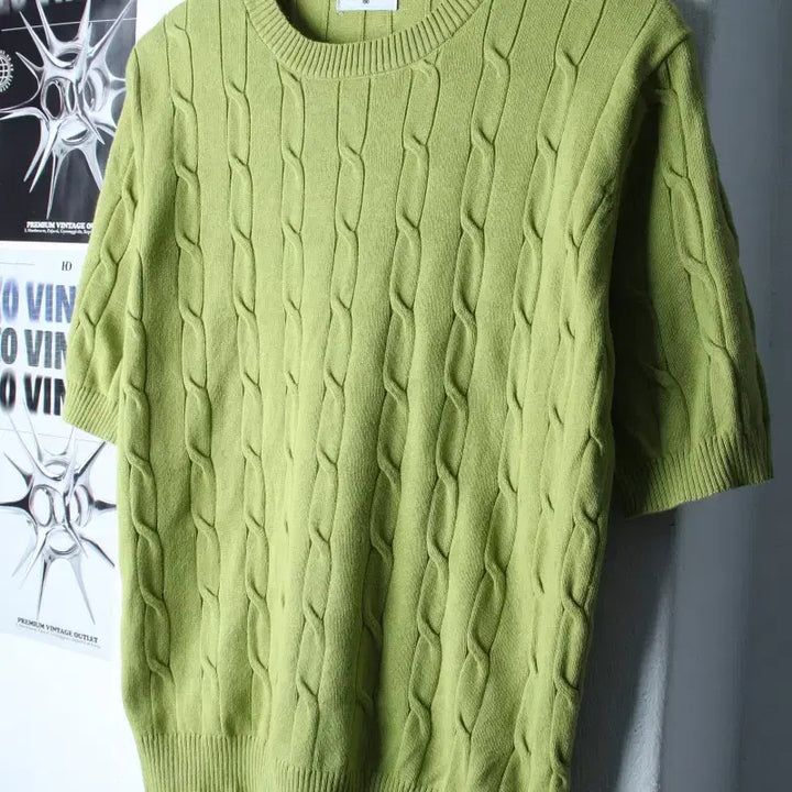 [BUNJANG] Kuztung Cable Knit T-shirt / (L) 쿠즈텡 반팔 티셔츠 니트 케이블 꽈배기 그린-185E0