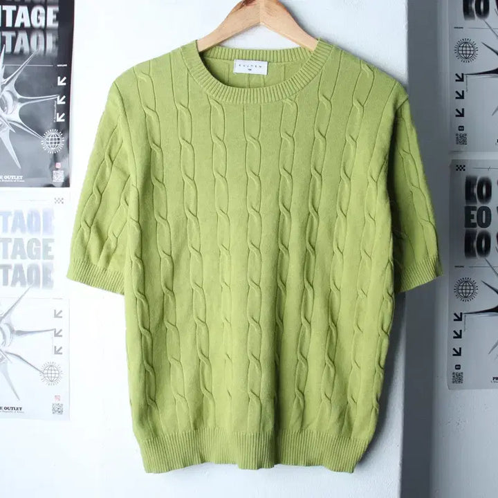 [BUNJANG] Kuztung Cable Knit T-shirt / (L) 쿠즈텡 반팔 티셔츠 니트 케이블 꽈배기 그린-185E0
