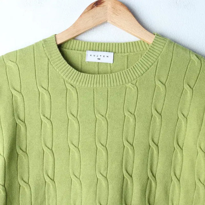 [BUNJANG] Kuztung Cable Knit T-shirt / (L) 쿠즈텡 반팔 티셔츠 니트 케이블 꽈배기 그린-185E0