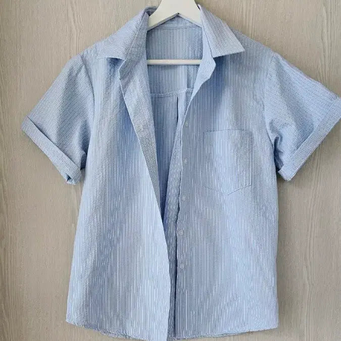 [BUNJANG] Seersucker Striped Short Sleeve Shirt / 화이트 반팔셔츠 새상품