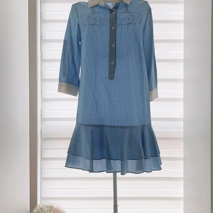 [BUNJANG] Blue Striped Shirt Dress / [1회 착용] 블루 스트라이프 셔츠 원피스
