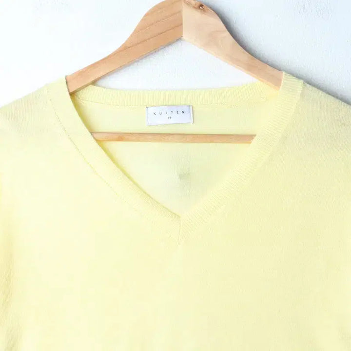 [BUNJANG] Kuztang V-Neck Knit T-shirt (Yellow) / W(XL) 쿠즈텡 반팔 티셔츠 브이넥 니트 노랑 무지-185E6