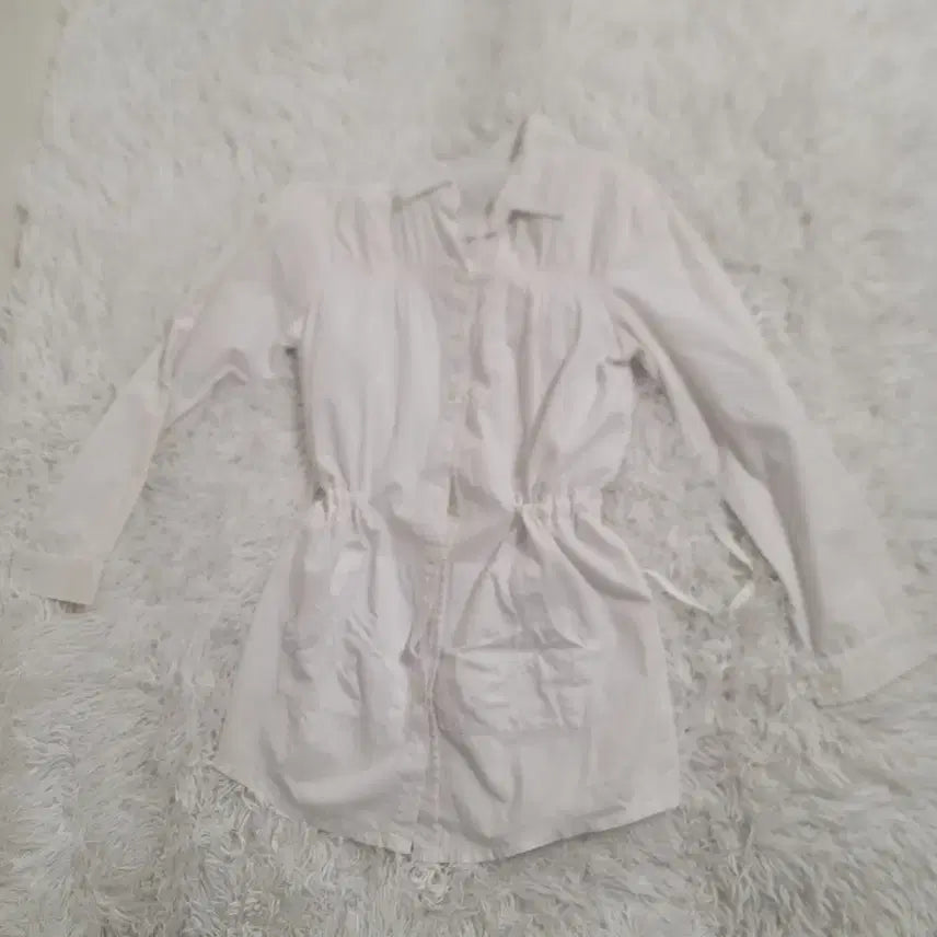 [BUNJANG] White Longline String Shirt / 화이트 스트링 셔츠 롱 남방