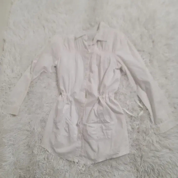 [BUNJANG] White Longline String Shirt / 화이트 스트링 셔츠 롱 남방