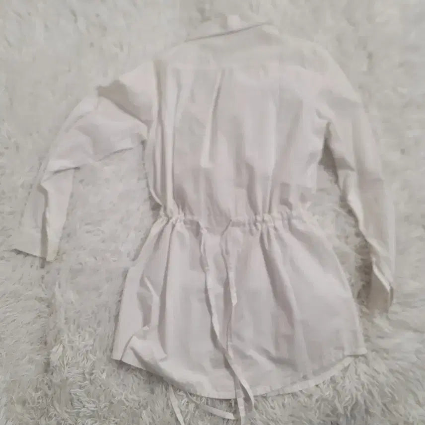 [BUNJANG] White Longline String Shirt / 화이트 스트링 셔츠 롱 남방