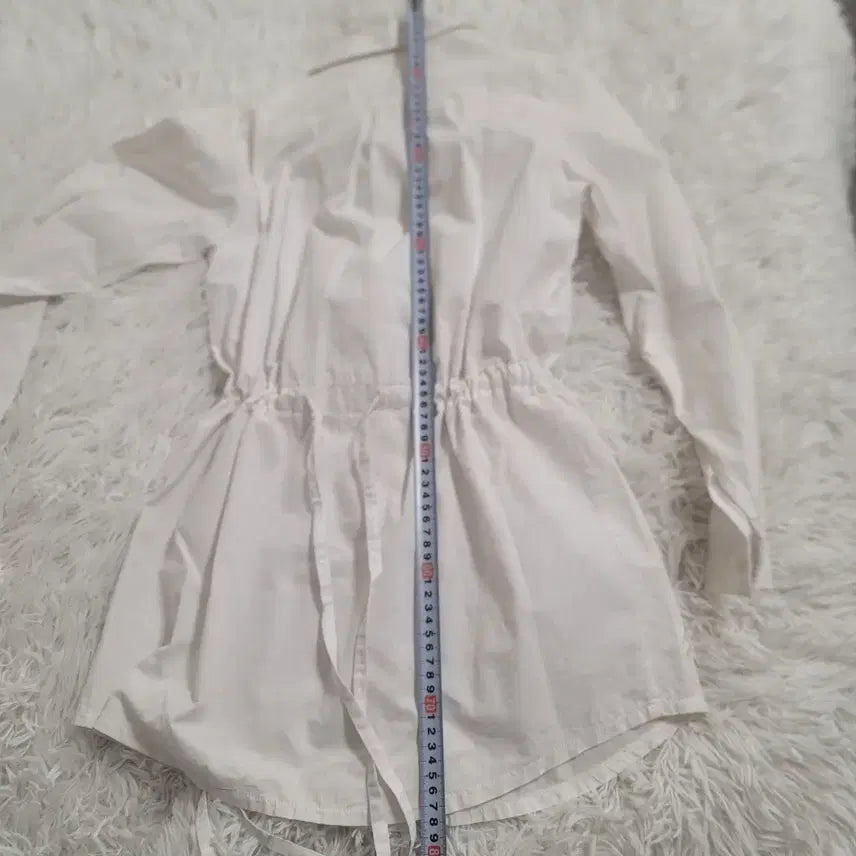 [BUNJANG] White Longline String Shirt / 화이트 스트링 셔츠 롱 남방
