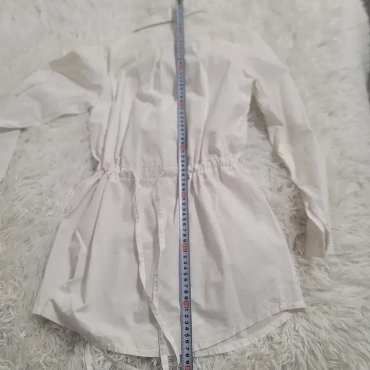 [BUNJANG] White Longline String Shirt / 화이트 스트링 셔츠 롱 남방