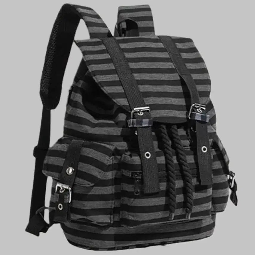 [BUNJANG] Subculture Stripe Canvas Backpack / 서브컬처 스트라이프 캔버스 데일리 백팩 가방