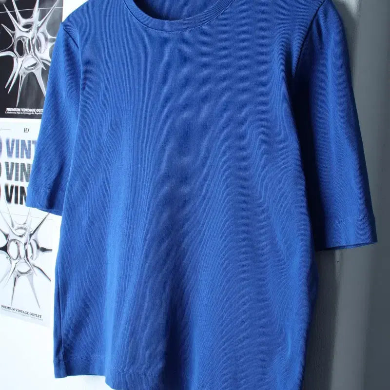 [BUNJANG] Massimo Dutti Ribbed Short Sleeve T-Shirt / W(L-XL) 마시모두띠 반팔 티셔츠 골지 블루 무지 놈코어-185E7