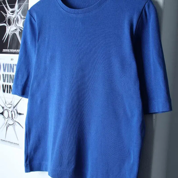 [BUNJANG] Massimo Dutti Ribbed Short Sleeve T-Shirt / W(L-XL) 마시모두띠 반팔 티셔츠 골지 블루 무지 놈코어-185E7