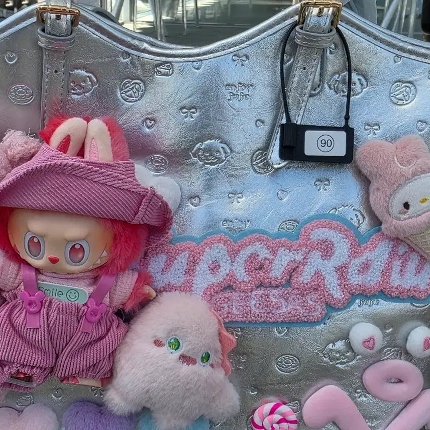 [BUNJANG] Superlow Silver Tote Bag with Pink Doll Keyring / 슈퍼로우 실버 토트백 핑크 인형 키링