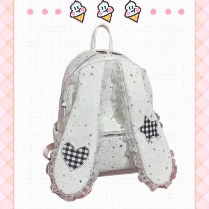 [BUNJANG] Subculture Rabbit Ear Check Heart Lace Backpack / 서브컬처 양산형 지뢰계 토끼귀 체크 하트 레이스 백팩 가방