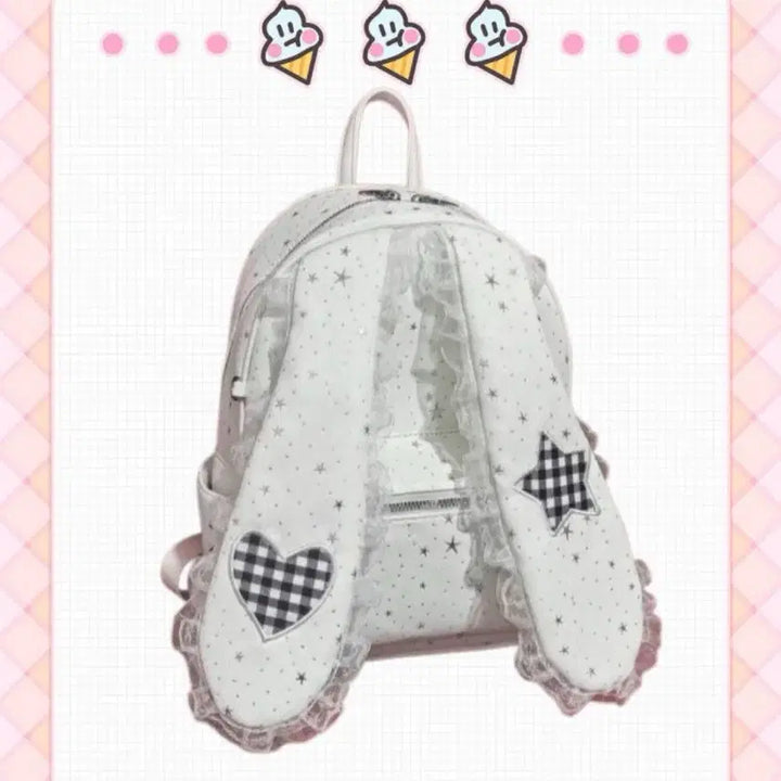 [BUNJANG] Subculture Rabbit Ear Check Heart Lace Backpack / 서브컬처 양산형 지뢰계 토끼귀 체크 하트 레이스 백팩 가방