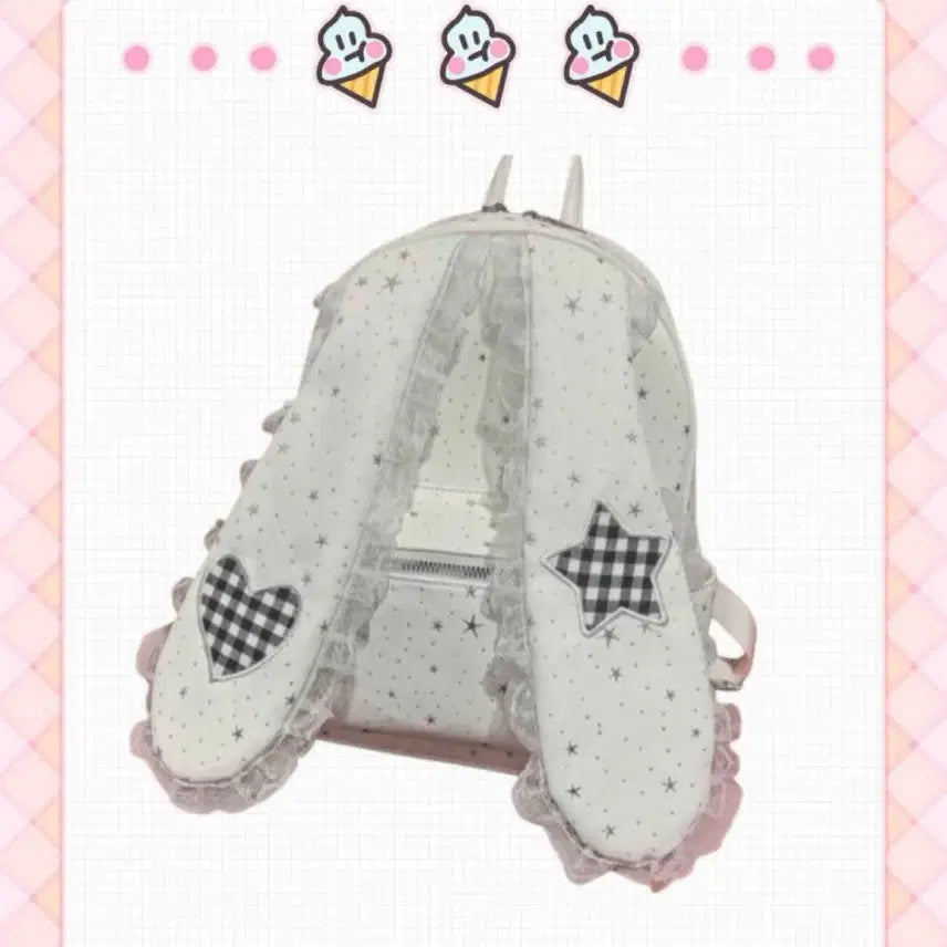 [BUNJANG] Subculture Rabbit Ear Check Heart Lace Backpack / 서브컬처 양산형 지뢰계 토끼귀 체크 하트 레이스 백팩 가방