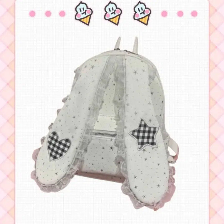 [BUNJANG] Subculture Rabbit Ear Check Heart Lace Backpack / 서브컬처 양산형 지뢰계 토끼귀 체크 하트 레이스 백팩 가방