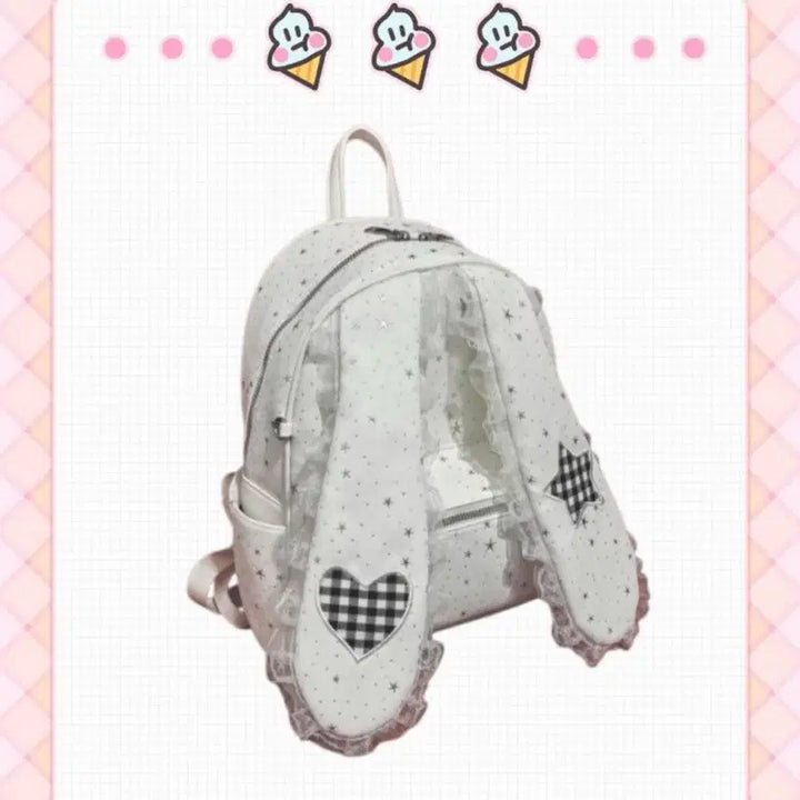 [BUNJANG] Subculture Rabbit Ear Check Heart Lace Backpack / 서브컬처 양산형 지뢰계 토끼귀 체크 하트 레이스 백팩 가방