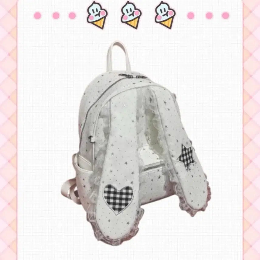 [BUNJANG] Subculture Rabbit Ear Check Heart Lace Backpack / 서브컬처 양산형 지뢰계 토끼귀 체크 하트 레이스 백팩 가방