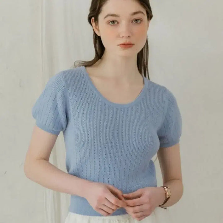[BUNJANG] Nijur Silk Blend Crop Knit Top / 니주르 실크 블렌드 라운드 크롭 반팔 니트 탑 미착용 새상품
